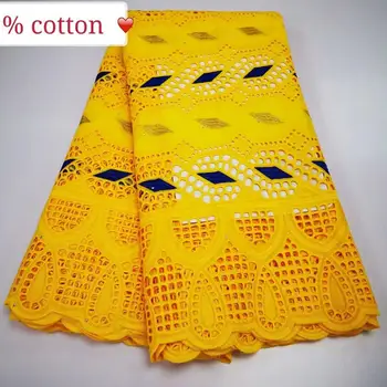 

high quality 5 yards white Swiss cloth 2020 gold yellow African lace fabrics 100% cotton Swiss voile lace mesh design KRL-30032