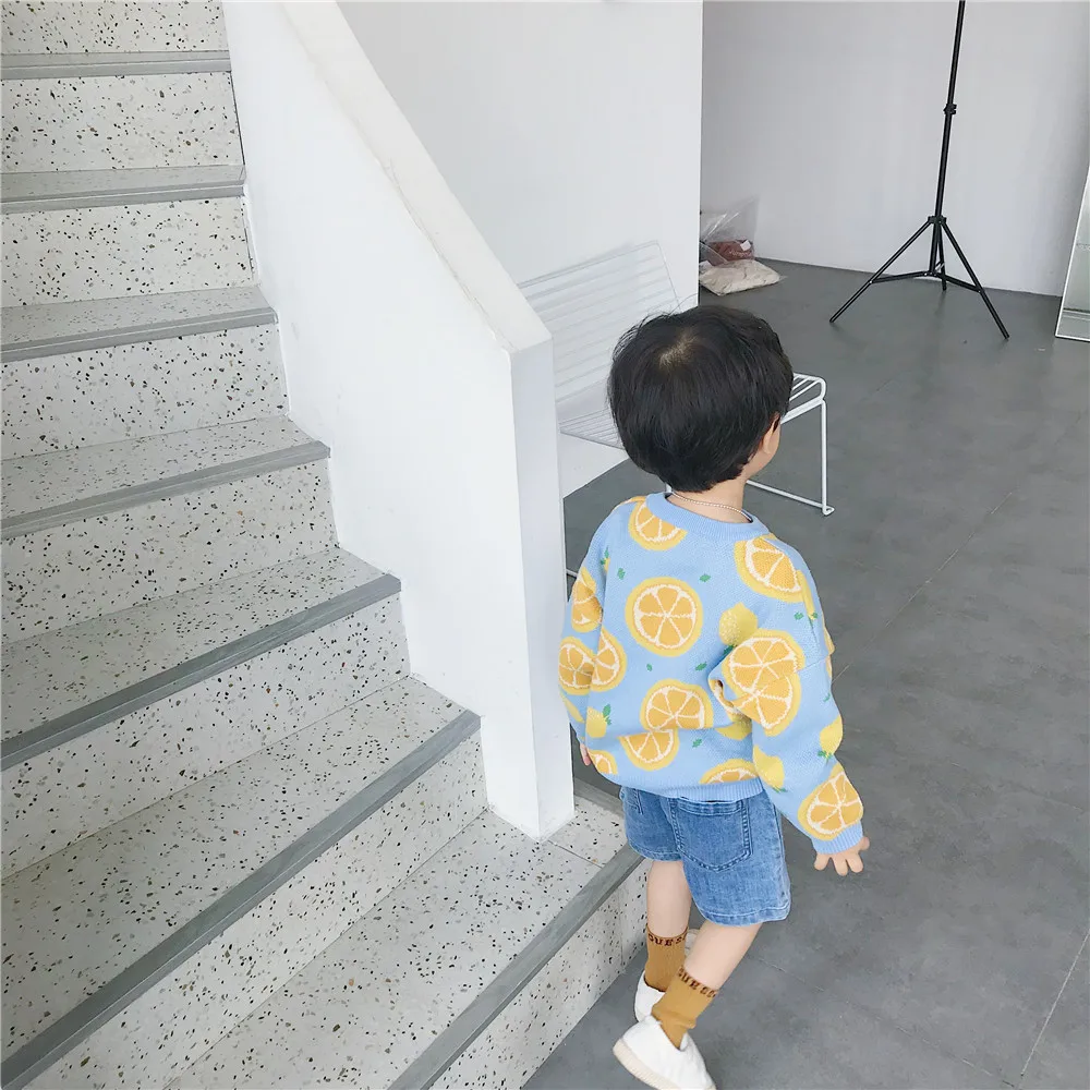Tonytaobaby/новая осенне-зимняя одежда для мальчиков и девочек; Детские свитера с рисунком арбуза и лимона; Детские свитера; свитер для девочек