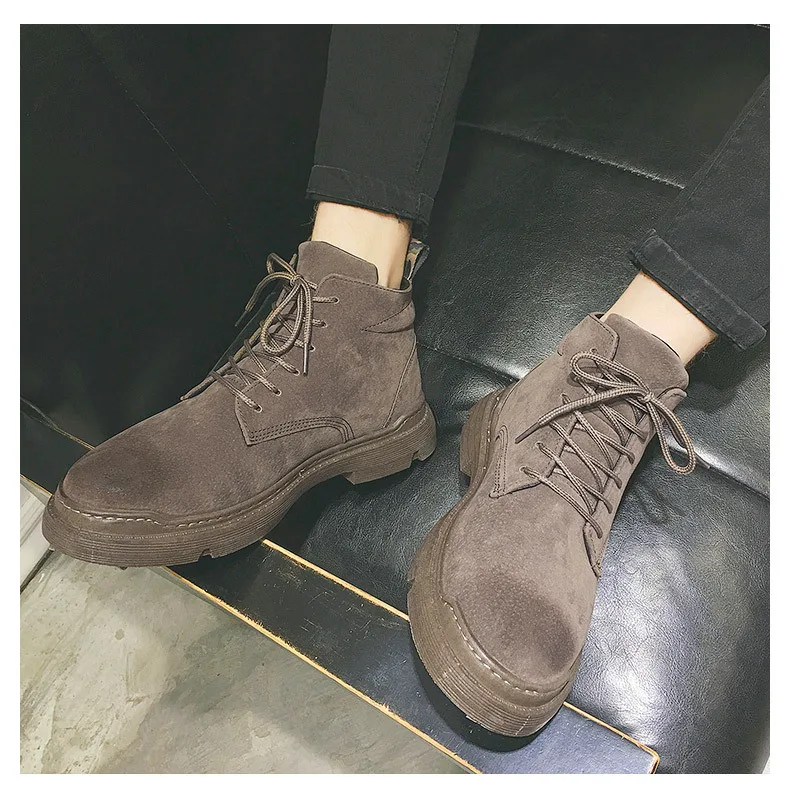 Martin Boots Men's Casual British Short Boots Autumn and Winter Flat Tooling Boots Men's Shoes Warm Shoes Waterproof Non-slip