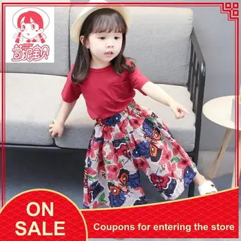 

Female treasure summer fashion suit girls short-sleeved T-shirt tops wide leg flower pants fashion casual two-piece princess tid