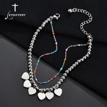 Letdiffery, винтажные, нержавеющая сталь, сердце, свадебные, бусины, браслеты, два слоя, сердца, регулируемый, для женщин, браслет, обручение, подарки