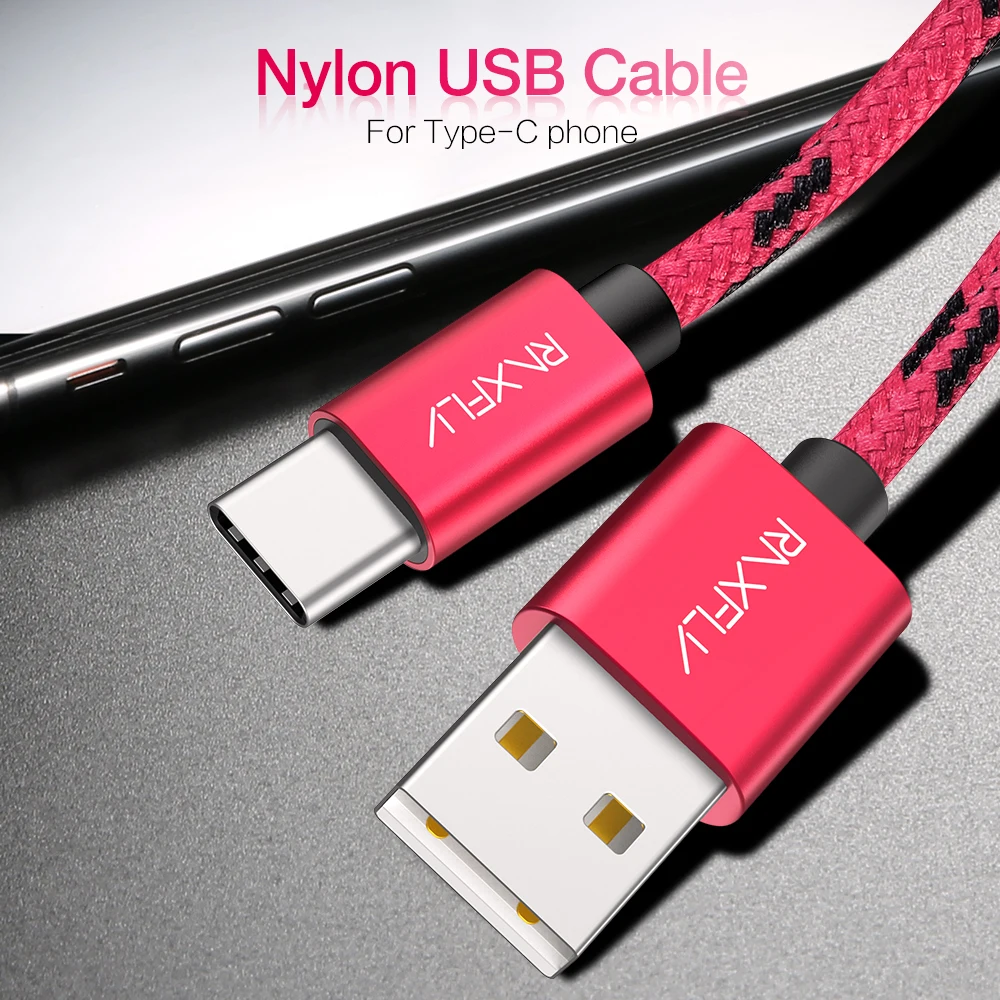 RAXFLY Плетеный usb type-C кабель для Redmi Note 7 8 Pro Быстрая зарядка USB C кабель Быстрая зарядка type-C кабель для зарядки мобильного телефона