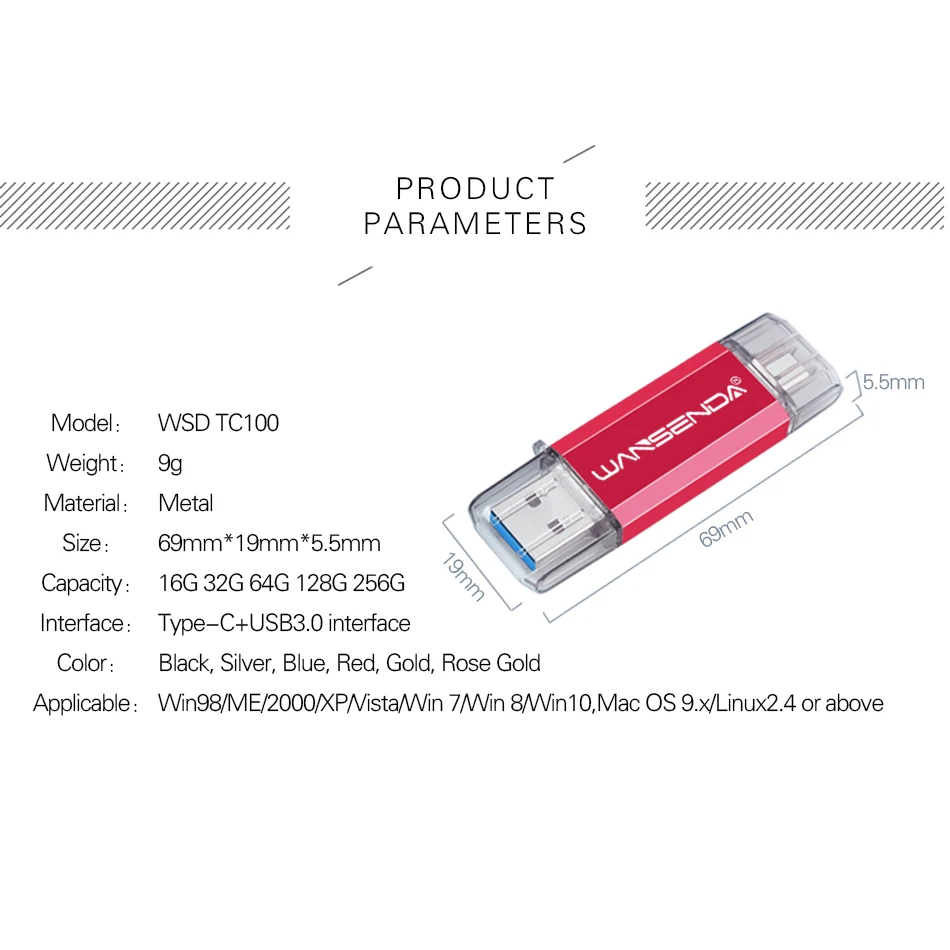USB флеш-накопитель WANSENDA type C OTG 2 в 1 USB 3,0 и type-C флеш-накопитель 32 Гб 64 Гб 128 ГБ 256 ГБ USB флешка 3,0 флешка