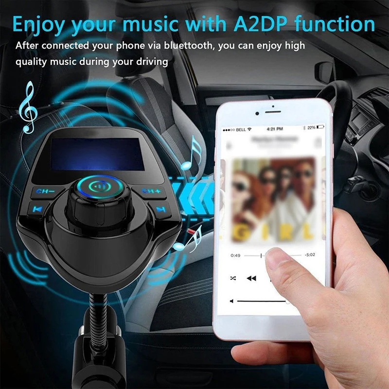 5 В/2,1 а Быстрая зарядка автомобиля Bluetooth fm-передатчик беспроводные звонки, музыка аксессуары для дисплея MP3/WMA A2DP