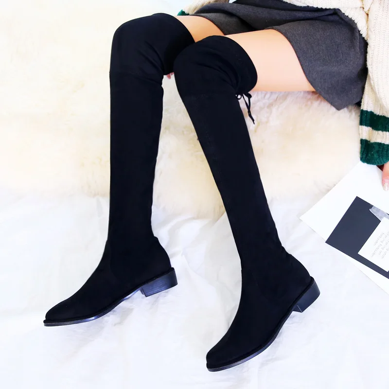 

Boots Women's 2019 New Style Autumn And Winter over-the-Knee Boots Women's Europe And America WOMEN'S Flat Shoes Slimming Women'