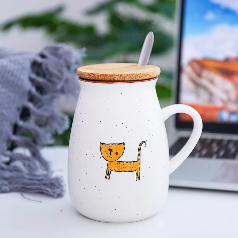 Кошка Звездное живот керамическая чашка офис милые животные кофейная чашка с бамбуковой крышкой с ложкой из нержавеющей стали кружка подарок для девочки стаканы - Цвет: T