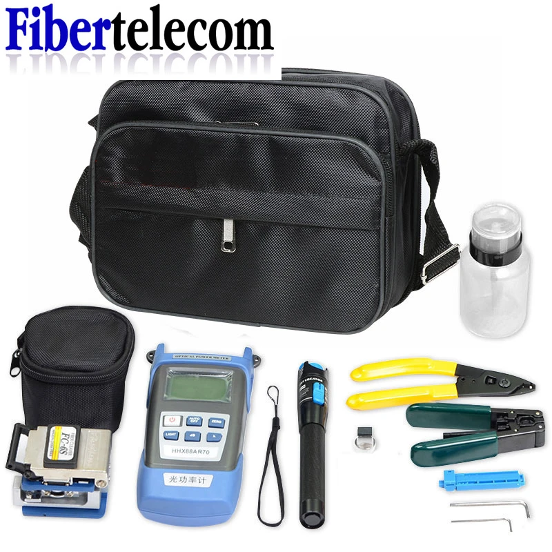 dual band modem Free Shipping FTTH Fiber Optic Tool Kit with Fiber Cleaver -70~+10dBm Optical Power Meter Visual Fault Lcator 5km sc fast connector