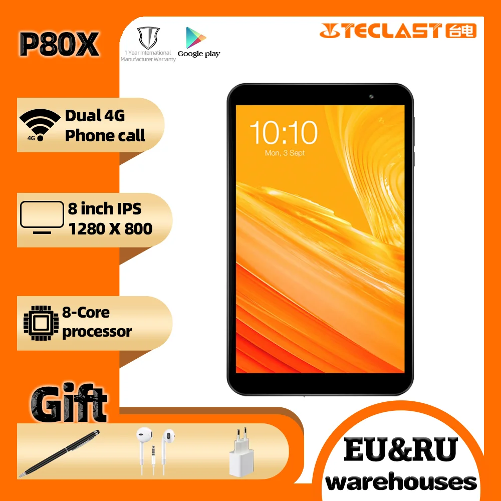 Teclast P80X de la tableta de 8 pulgadas 4G Phablet SC9863A Octa Core Android 9,0*1280*800 IPS 2GB RAM 32GB ROM cámaras duales tableta GPS PC