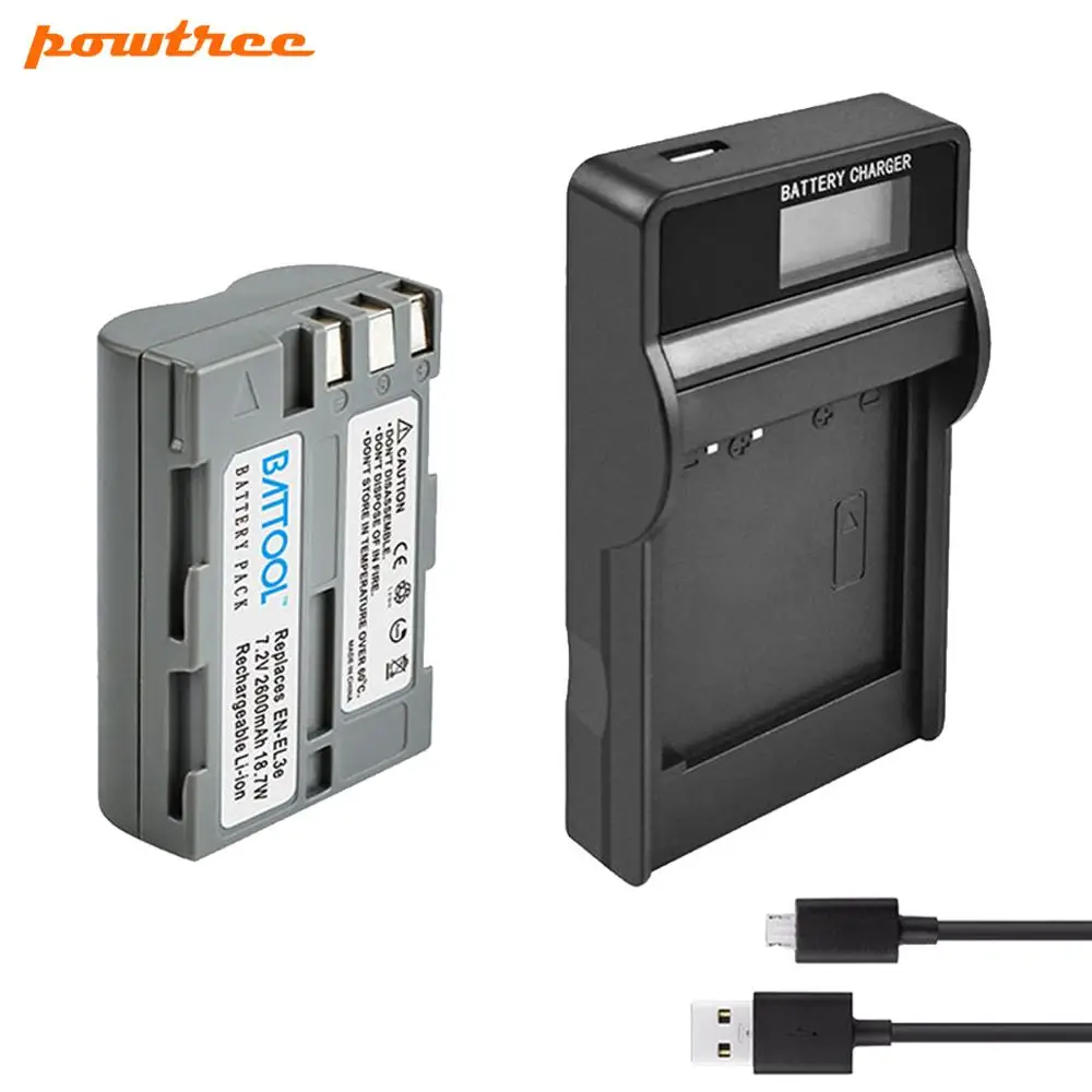 1 battery CHARGER BATTOOL Камера Батарея+ ЖК-дисплей Зарядное устройство 2.0Ah EN-EL3e RU EL3e EL3a ENEL3e для Nikon D300S D300 D100 D200 D700 D70S D80 D90 D50 - Цвет: 1 battery CHARGER