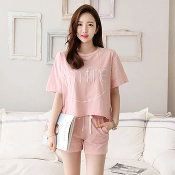 

Women Summer Letter Print Sleepwear Set Casual Sports Outerwear Loungewear Drawstring Pajamas Loose Students Two Piece Set S374