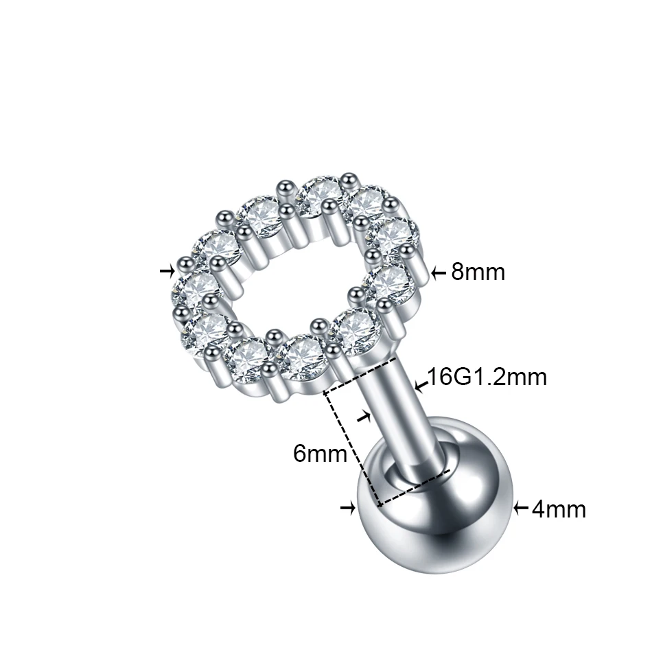 1 шт. 16 г CZ драгоценный камень хряща гвоздики Луна Звезда сердце крест цветок корона спираль трагус пирсинг раковины Грач серьги для пирсинга - Окраска металла: Style6