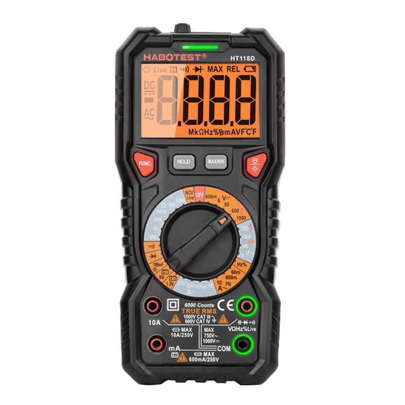 HABOTEST HT118D True RMS ручной диапазон Профессиональный 6000 отсчетов Цифровой Мультиметр