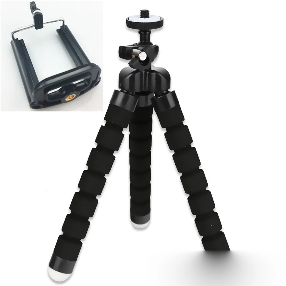 black with clip 1 шт. Штатив для IPhone Мини камера штатив держатель телефона зажим подставка для телефона Гибкая Губка Осьминог Мини штатив - Цвет: black with clip
