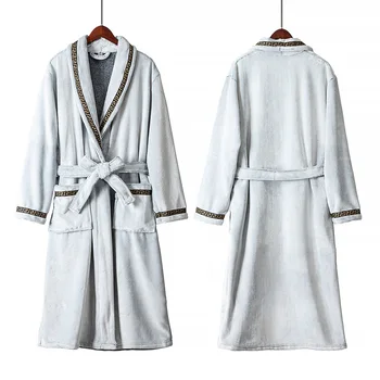 

Winter men fashion loose fleece blockening belted casual bathrobe male trendy long sleeve thermal lounge nightgown
