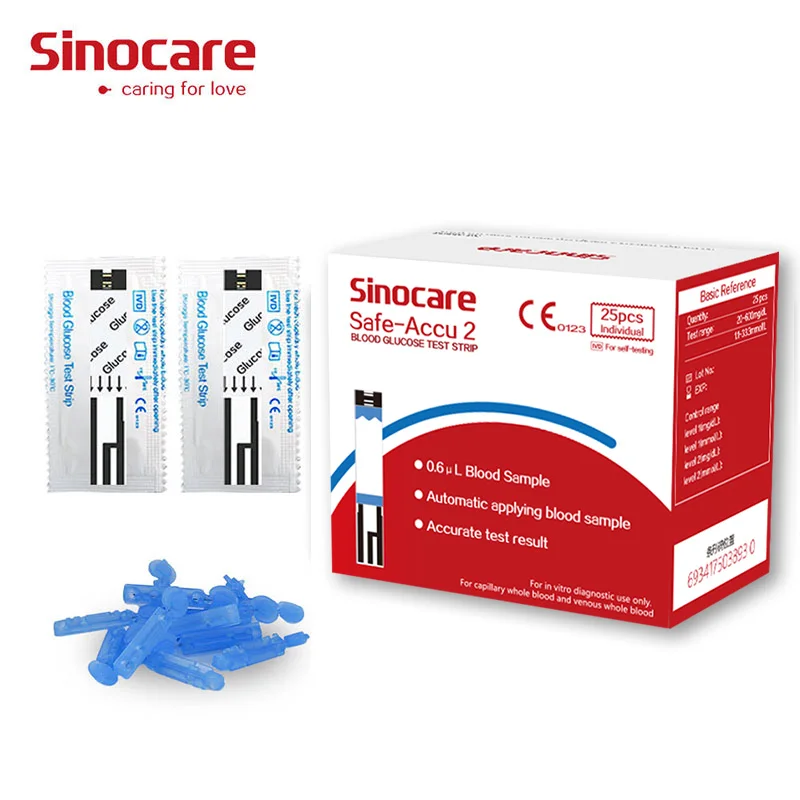 Sinocare 25 тест полоски глюкозы в крови и Ланцеты (только для Safe Accu2)|Уровень глюзы