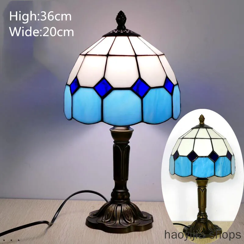 

New bedside colorful glass table lamp bedside table lamp bedroom lamp Mediterranean style restaurant bar cafe LED old table lamp