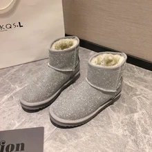 Новые кожаные Стразы зимние ботинки на меху Для женщин Топ Высокое качество ботинки в австралийском стиле зимние сапоги для Для женщин теплые женские сапоги