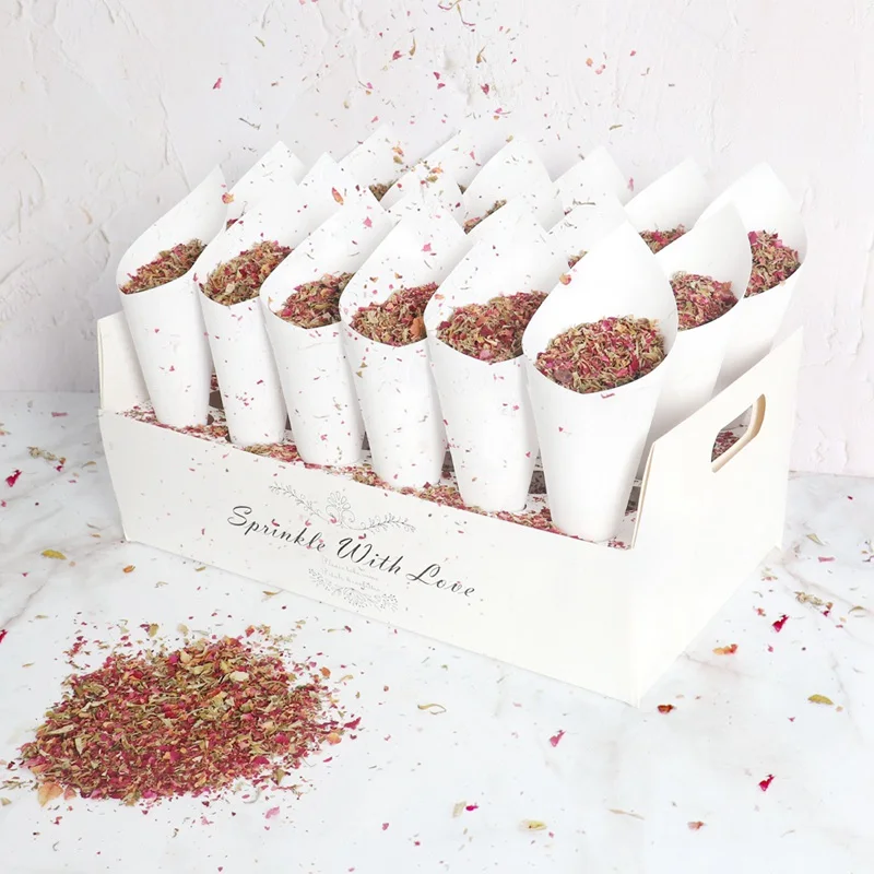 Wedding Confetti Cones Kraft Paper Wedding Tray Confetti Cone Stand Box Tray Rustic Wedding Decoration Confetti Cones Set supply