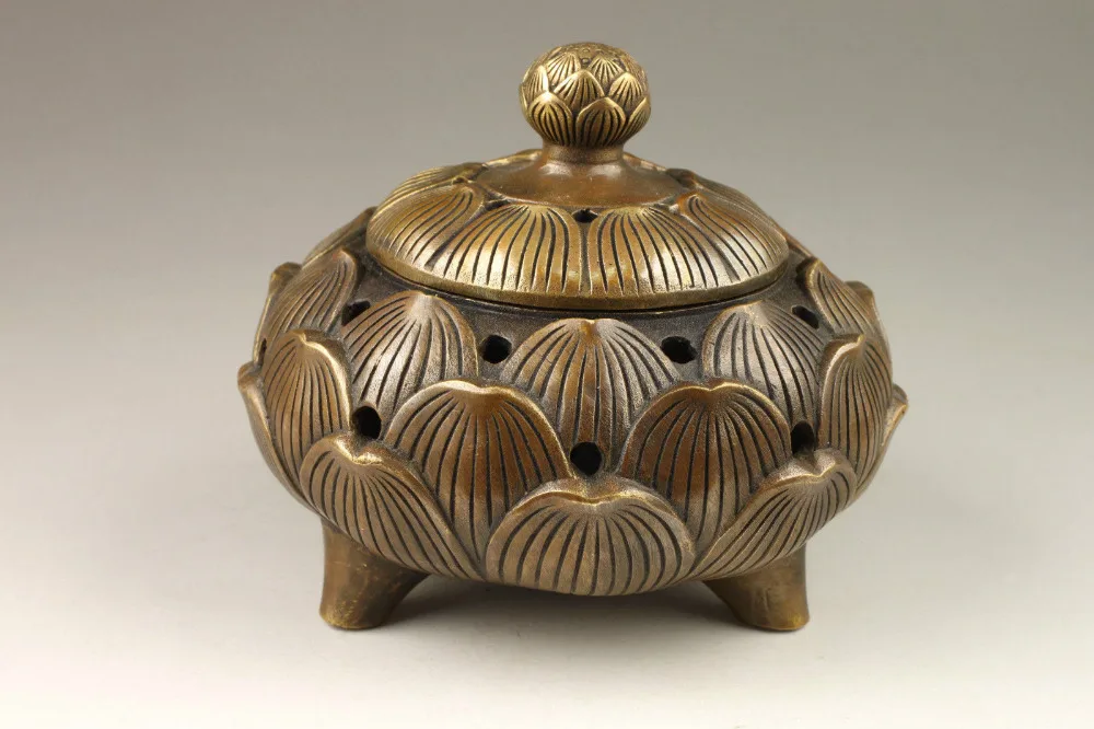 

China Handmade Exquisite Carved Lotus Copper Incense Burner