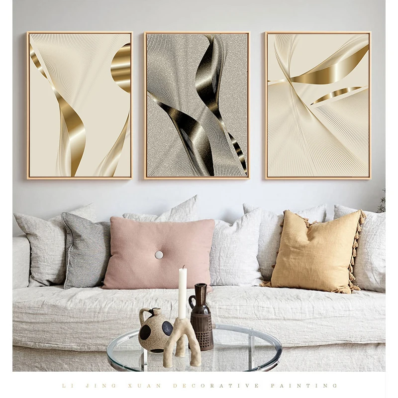 

Modern Nordic Abstract Golden Foil Geometric Canvas Painting Wall Art Poster and Prints Minimalist Picture For Living Room Decor