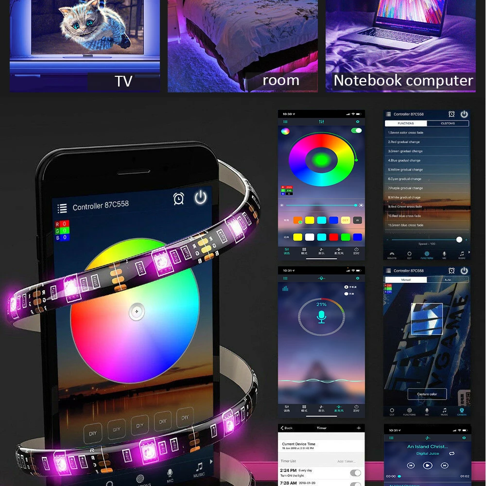 USB LED Strip DC 5V 50CM 1M 2M 3M 5M Flexible Led Usb Lamp RGB 5050 Bluetooth Control for Home Decoration TV Background Lights