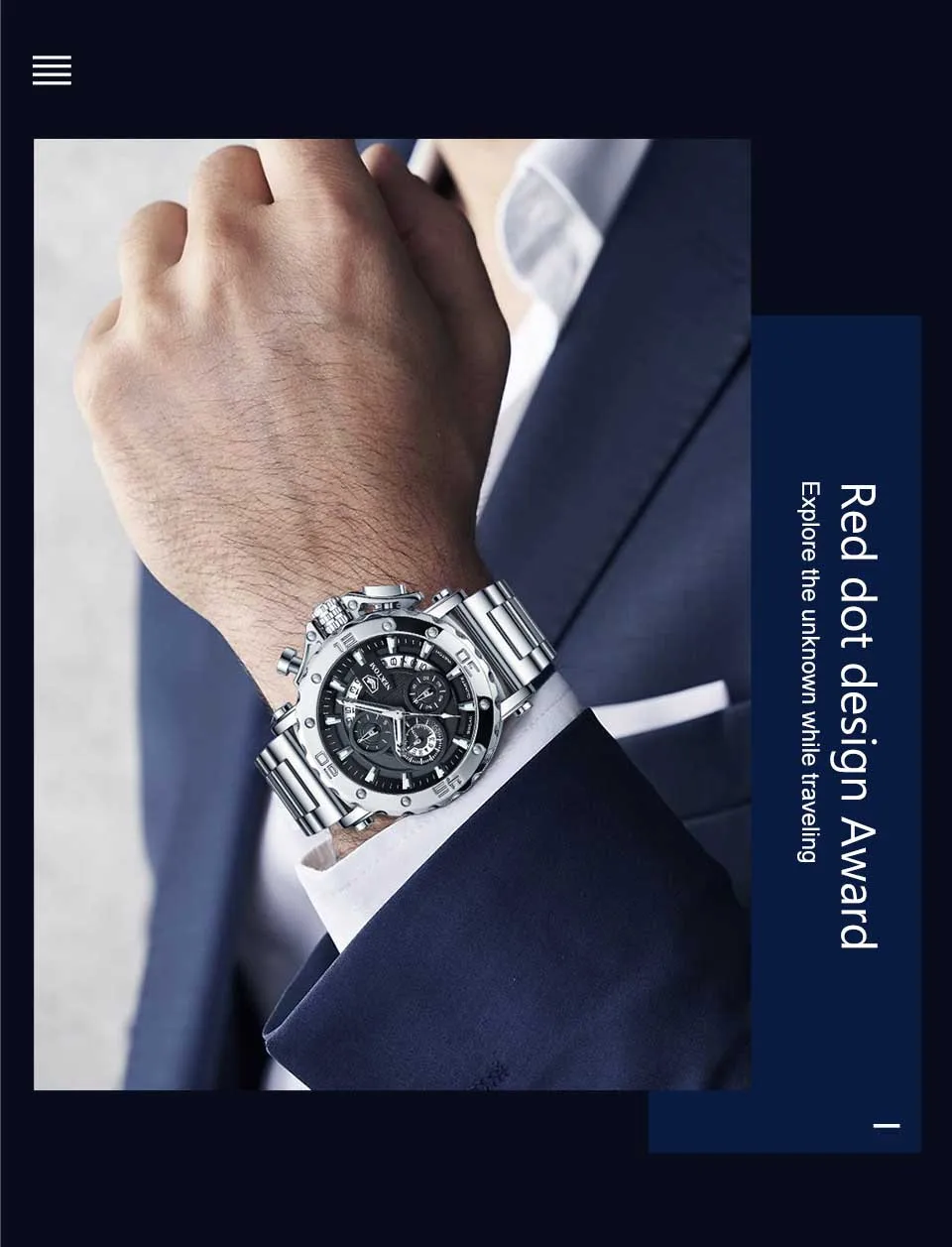 Casual Men Sport Watch Top Brand Stainless Steel Waterproof Chronograph Clock Fashion Business Men Wristwatch Gift for Men