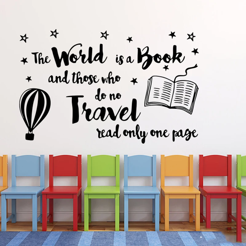 Large Reading Book Travel World Wall Sticker Classroom Education Bookshelves Inspirational Quote Wall Decal Office Vinyl Decor (3)