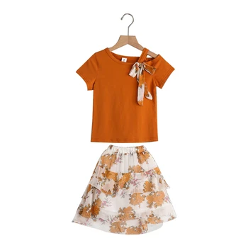 

Summer Teenage Clothes Fashion Hanging Shoulder Tops+ Shorts 2PCS Suit For Girls Floral Girls Clothes Printed Kids Costumes