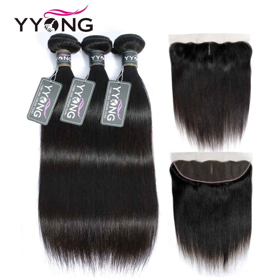 YYong 13×4 Lace Frontal With Bundles Straight Bundles With Frontal Ear To Ear Lace Frontal With Bundles
