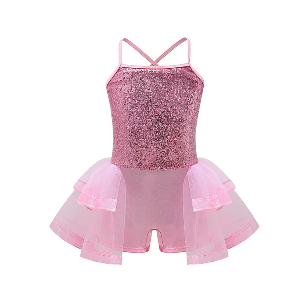 Lolanta Kids Girls Pink Camisole Sequins Mesh Ballet Tutu Dress Gymnastic Dance Leotard Skirt Dancewear Performance Costume | Детская