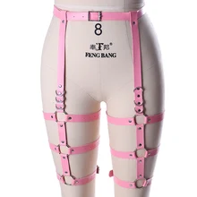 Розовое кожаное нижнее белье Харадзюку готический панк сексуальное женское белье эротические женские чулки с подтяжками боди Связывание кожаный пояс