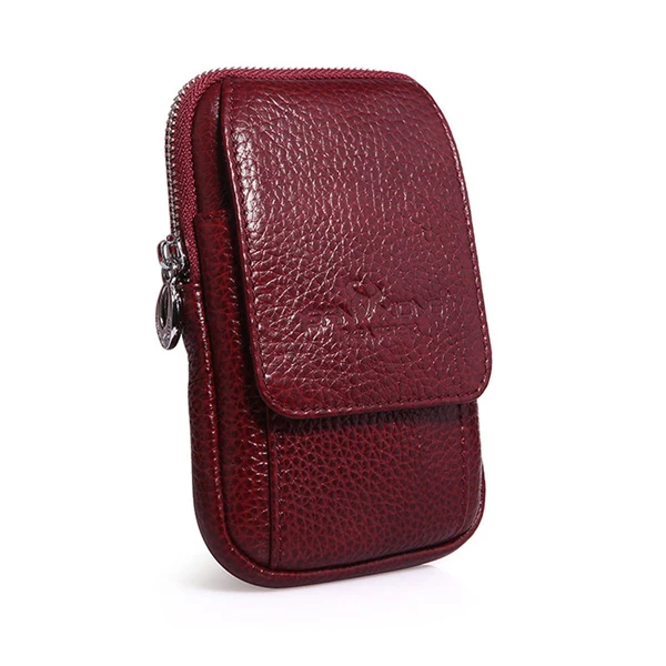 Мужской кожаный чехол для мобильного телефона/кожух, чехол для мобильного телефона, поясная сумка - Цвет: Red Large