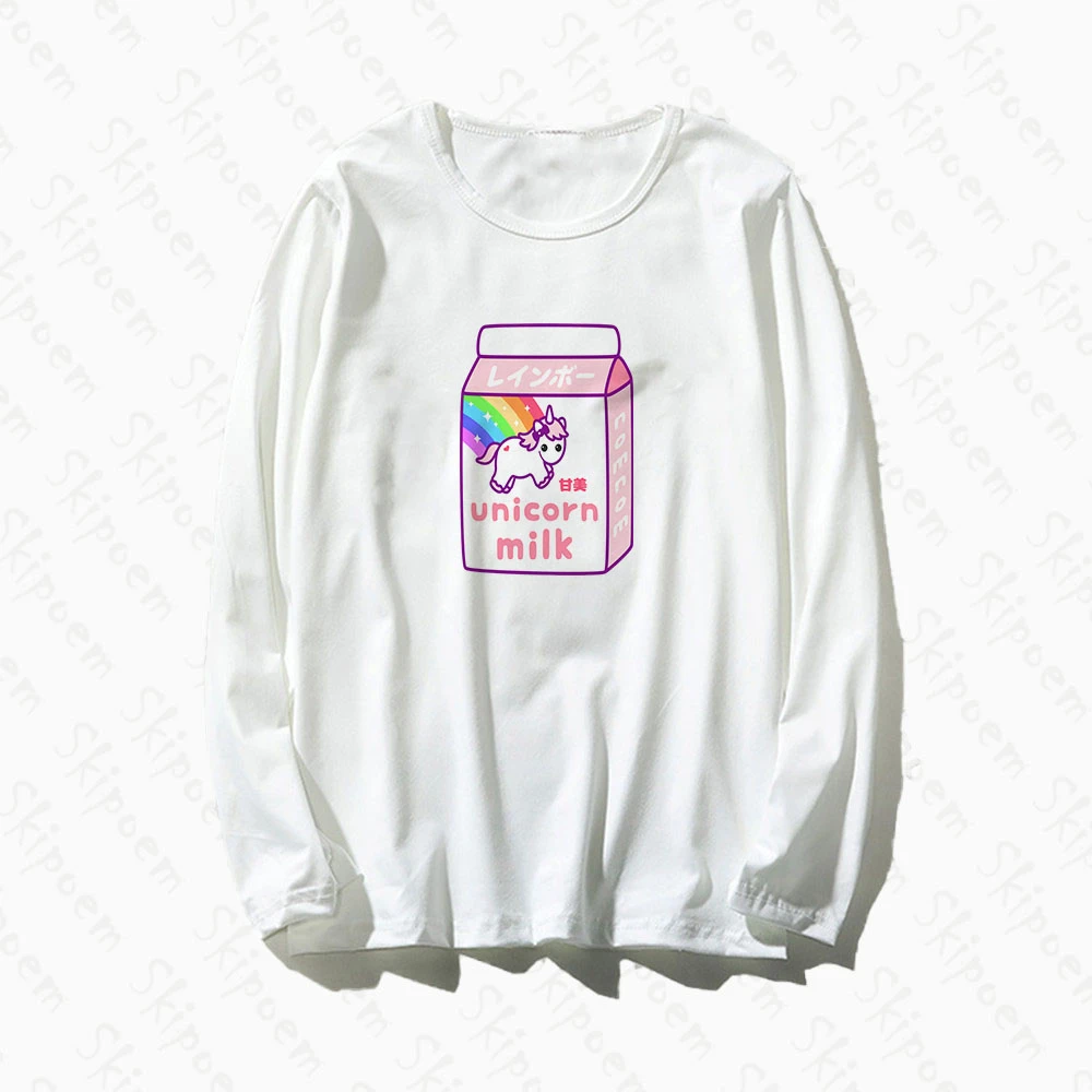 Kawaii японский Единорог молоко футболка для женщин Винтаж эстетическое корейский