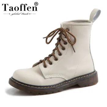 

Taoffen Women Ankle Boots Sexy Office Real Leather Lacing Women Shoes Casual Office Ladies Flats Botas Footwear Size 33-40
