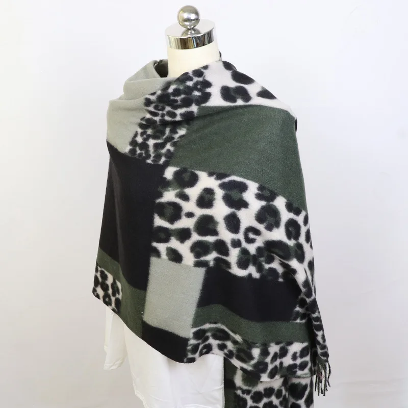 Зимняя женская мода тёплый платок на шею шейный плед Леопардовый лоскутный узор