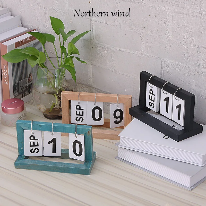 

Simple wooden flip calendar desktop office decoration small ornaments room decoration