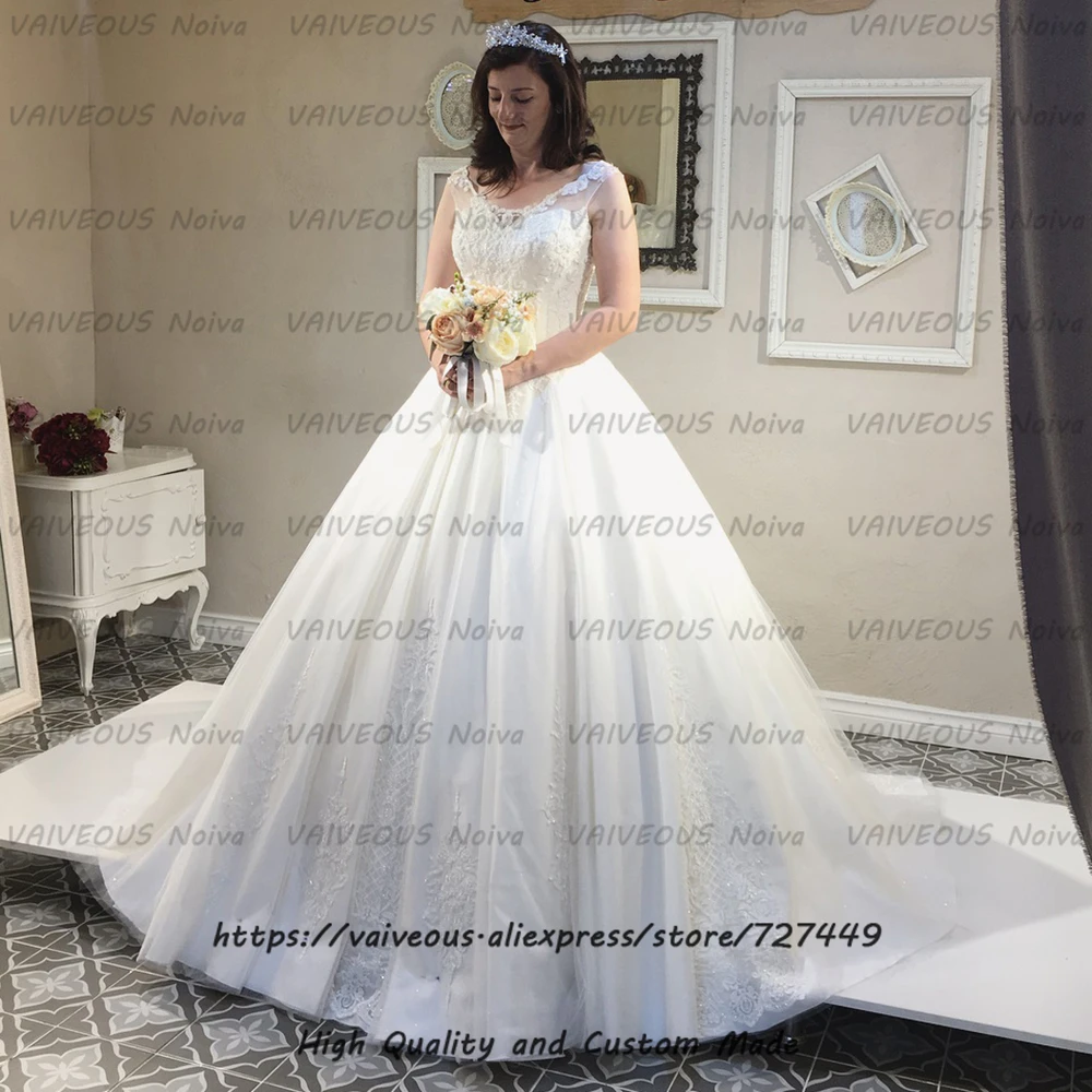 Винтажное свадебное платье длинные Шлейфы для свадебных платьев Vestidos De Novia аппликация кружева A Line Тюль свадебное платье es Robe Mariee