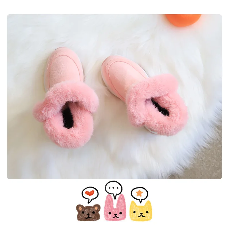 Thick Winter Boots for Girls Top quality Rabbit Hair Kids Snow Boots Boys Black Pink Gray Student Shoes Kids Sneaker C09301