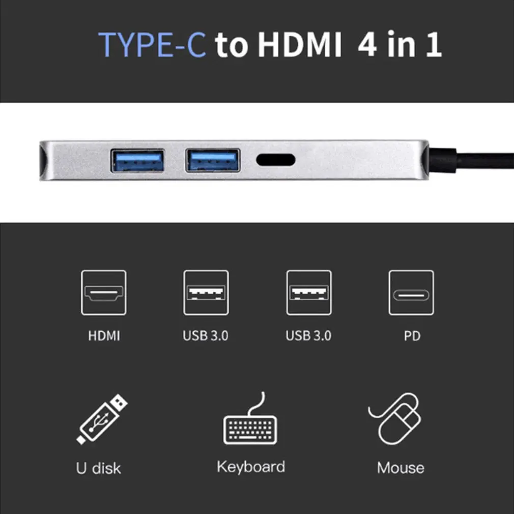 4 в 1 Мультифункциональный Тип C концентратор к HDMI 4K 2USB 3,0 и зарядка PD порт USB C многопортовый адаптер конвертер