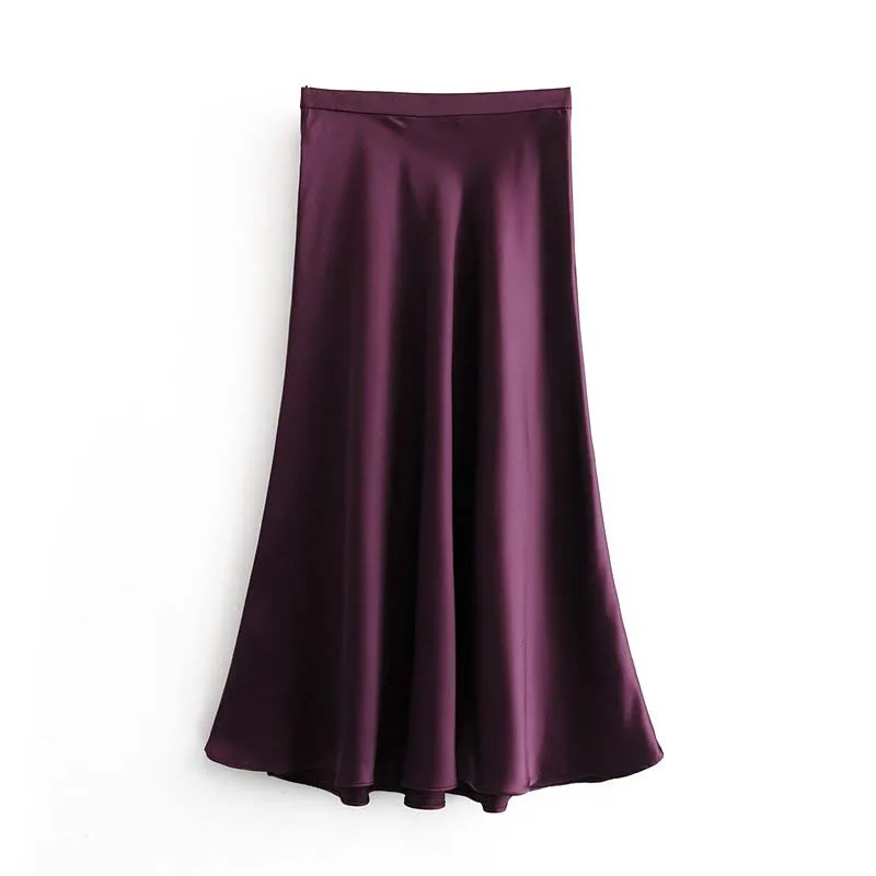 Элегантная зимняя атласная длинная юбка женская фиолетовая летняя с высокой талией макси юбки женские эластичные низ YNZZU