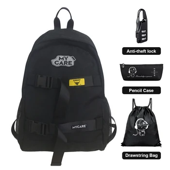

New style double shoulder female Korean junior high school student schoolbag Oxford cloth trend sports skateboard backpack male