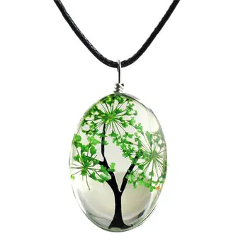 

Tree of Life Necklace Fashion Plant Dried Flower Pendant Gypsophila Life Tree Necklace Time Gem Diy Handmade Glass Jewelry