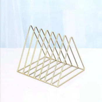 

Nordic triangle simple wrought iron desktop storage rack shelf file magazine storage box office rack jewelry(gold)
