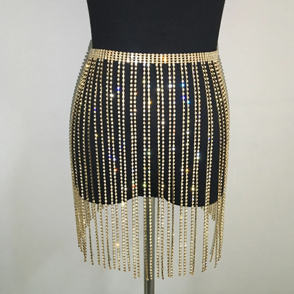 Rhinestone Tassel Skirt Women A Line Sexy Shining Night Club Lady Beach Mini Skirts 2020 NEW Arrival | Женская одежда
