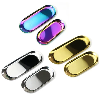 

Nordic Oval Metal Jewelry Tray Desktop Organizer Decoration Kitchen Food Storage Plateau Gold Silver Ornaments