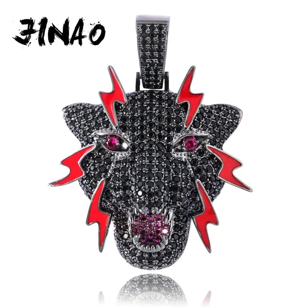 Цзинао леденец флэш Loeopard кулон ожерелье хип хоп ювелирные изделия ожерелье черный с красным Цвет кубический циркониевый подарок для мужчин и женщин