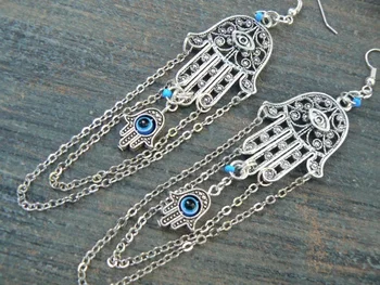 

Hamsa earrings zen earrings spiritual earrings evil eye earrings tribal fusion Greek chandelier boho yoga earrings