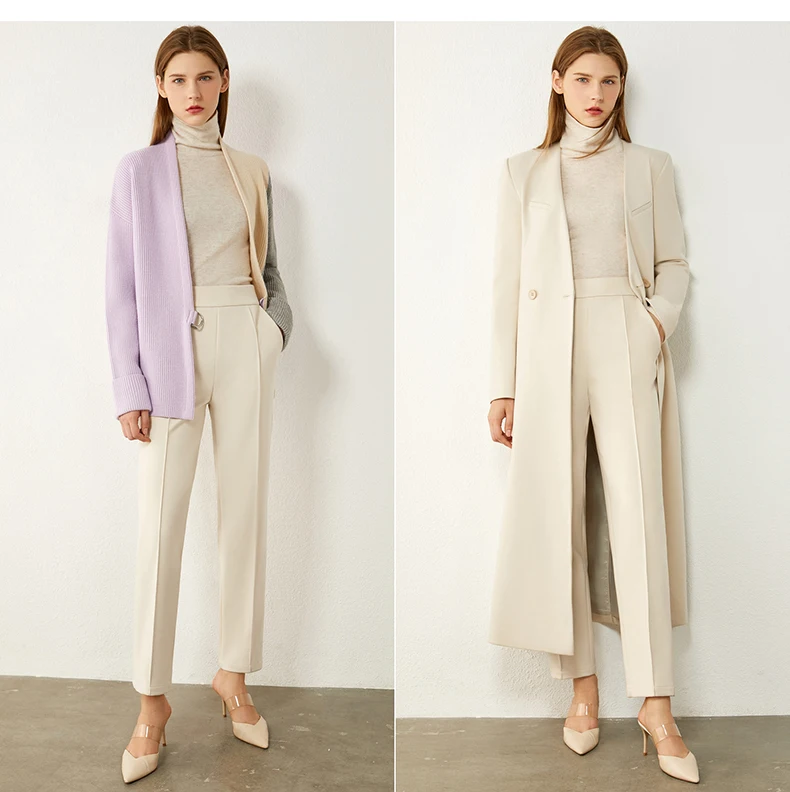 Amii Minimalism Autumn Womens Pants Fashion Solid High Waist Straight Pants Suit Pants Ankel-length Womens trousers  12070464