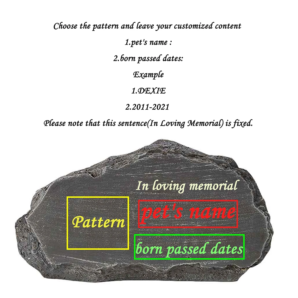 Personalized Pet Memorial Stone Mountain Shape Customizable Name&Date For 1-24 Patterns