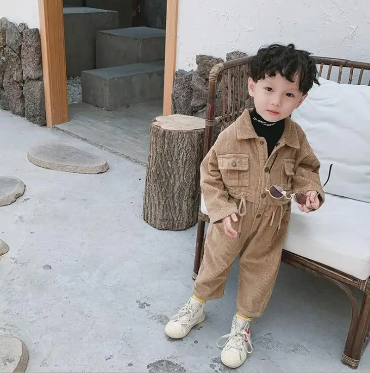 Korean Style Girls Boys Corduroy Overall Autumn Fashion Kids Pants 1-6 years